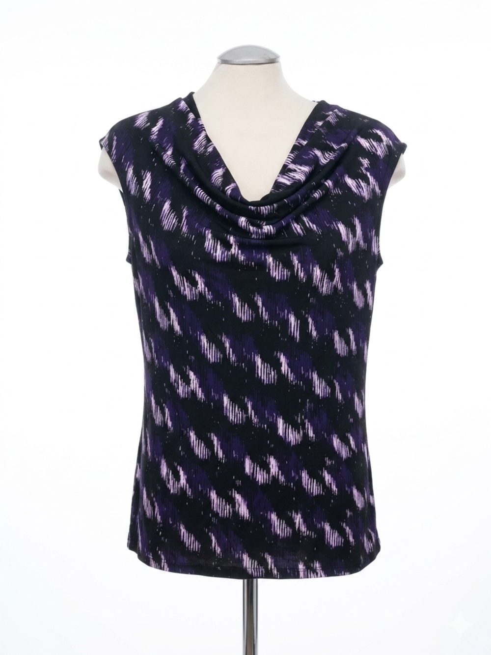 Kasper Black Top with Purple Brushstroke Print